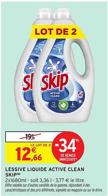 LESSIVE LIQUIDE ACTIVE CLEAN SKIP