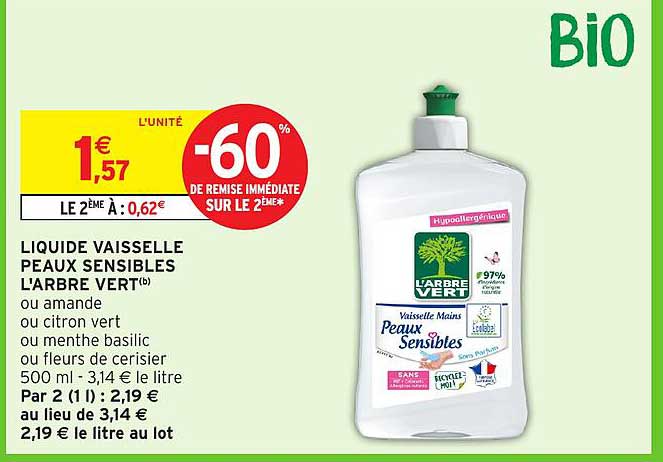 LIQUIDE VAISSELLE PEAUX SENSIBLES L'ARBRE VERT