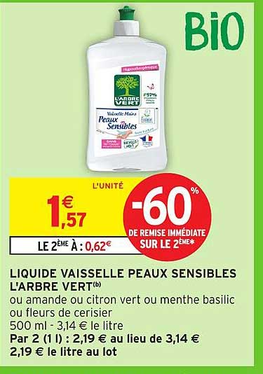 LIQUIDE VAISSELLE PEAUX SENSIBLES L'ARBRE VERT