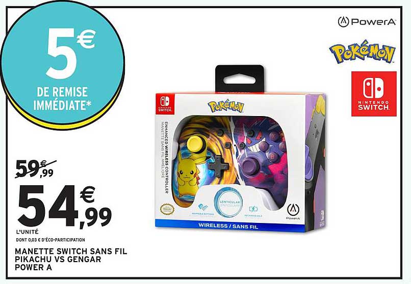 MANETTE SWITCH SANS FIL PIKACHU VS GENGAR POWER A