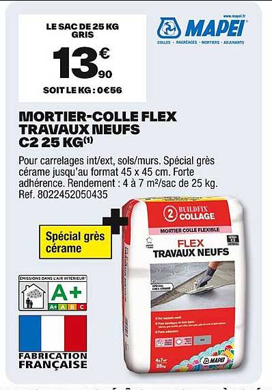 MORTIER-COLLE FLEX TRAVAUX NEUFS C2 25 KG