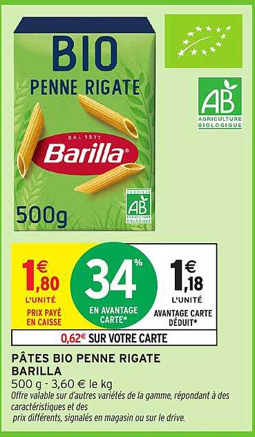 PÂTES BIO PENNE RIGATE BARILLA