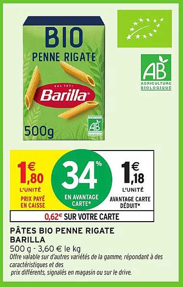PÂTES BIO PENNE RIGATE BARILLA