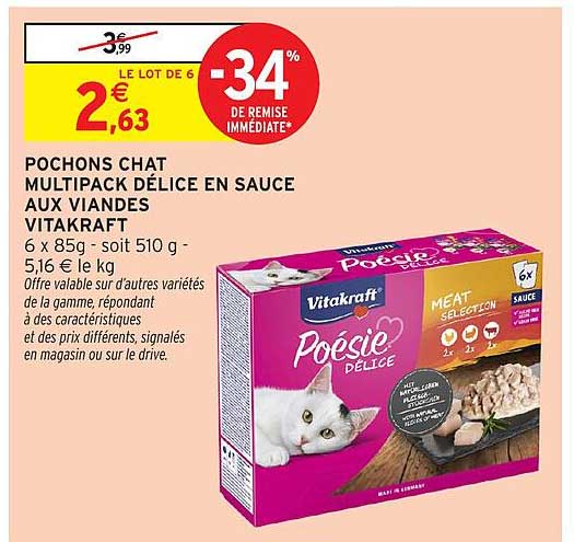 Pochons Chat Multipack Délice en Sauce aux Viandes Vitakraft