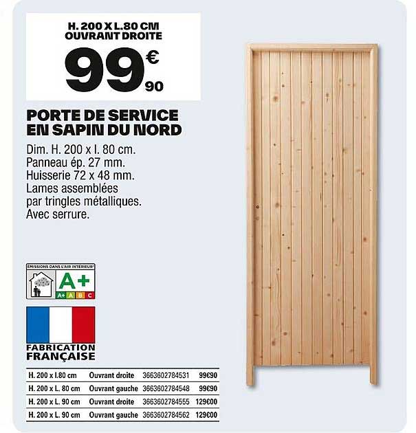 PORTE DE SERVICE EN SAPIN DU NORD
