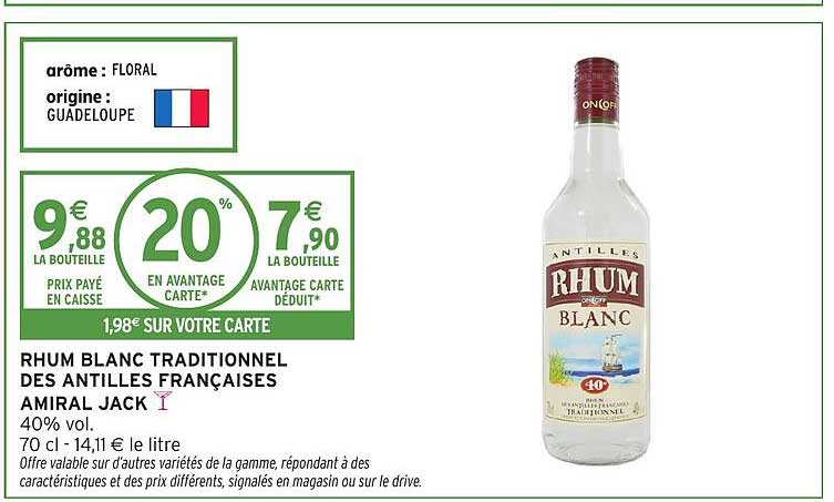 RHUM BLANC TRADITIONNEL DES ANTILLES FRANÇAISES AMIRAL JACK