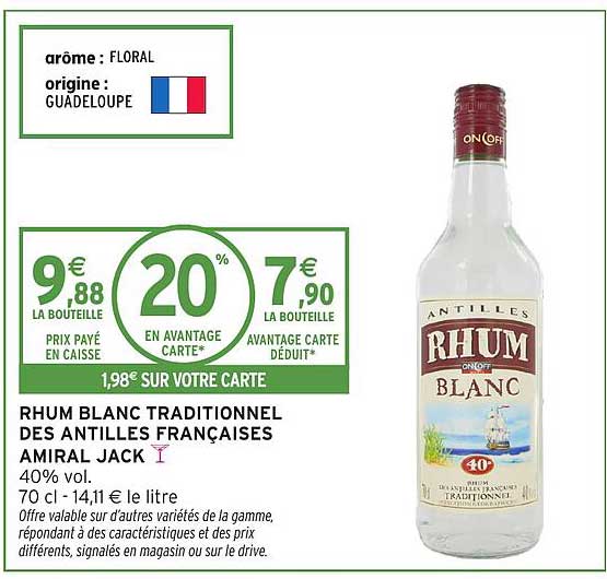 RHUM BLANC TRADITIONNEL DES ANTILLES FRANÇAISES AMIRAL JACK