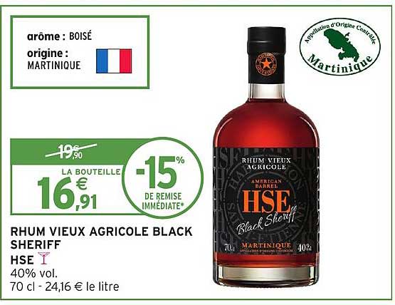 RHUM VIEUX AGRICOLE BLACK SHERIFF HSE