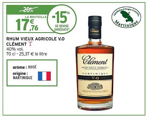 RHUM VIEUX AGRICOLE V.O CLÉMENT