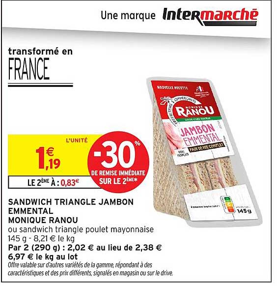 SANDWICH TRIANGLE JAMBON EMMENTAL MONIQUE RANOU