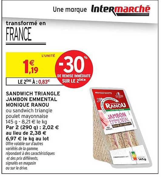 SANDWICH TRIANGLE JAMBON EMMENTAL MONIQUE RANOU