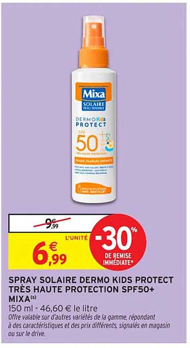 SPRAY SOLAIRE DERMO KIDS PROTECT TRÈS HAUTE PROTECTION SPF50+ MIPA