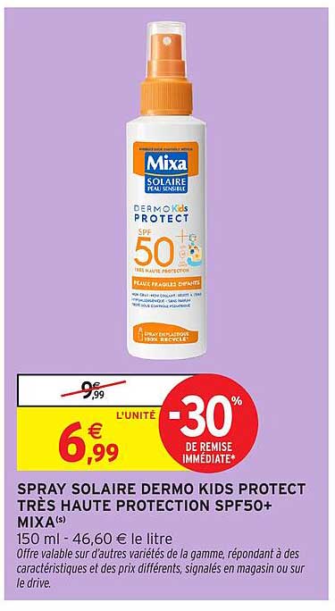 SPRAY SOLAIRE DERMO KIDS PROTECT TRÈS HAUTE PROTECTION SPF50+ MIXA