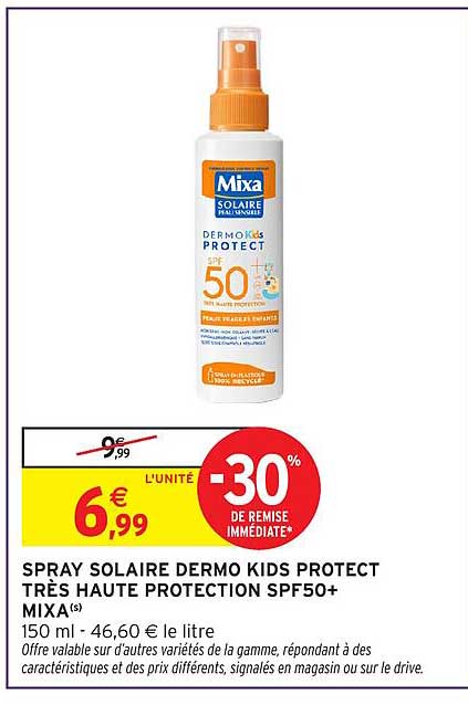 SPRAY SOLAIRE DERMO KIDS PROTECT TRÈS HAUTE PROTECTION SPF50+ MIXA