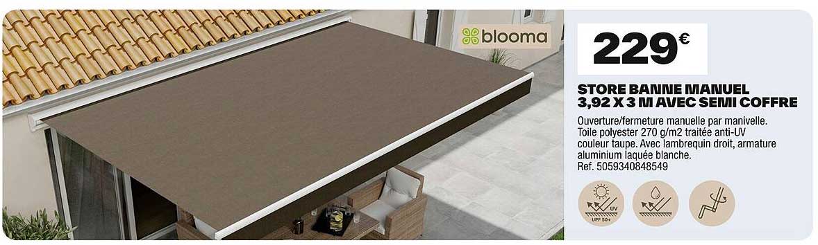 STORE BANNE MANUEL 3,92 X 3 M AVEC SEMI COFFRE