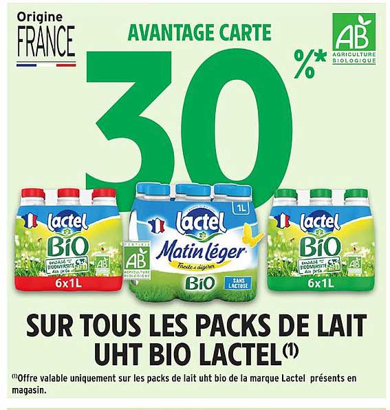 SUR TOUS LES PACKS DE LAIT UHT BIO LACTEL