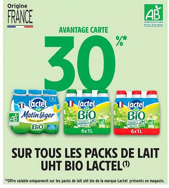 SUR TOUS LES PACKS DE LAIT UHT BIO LACTEL