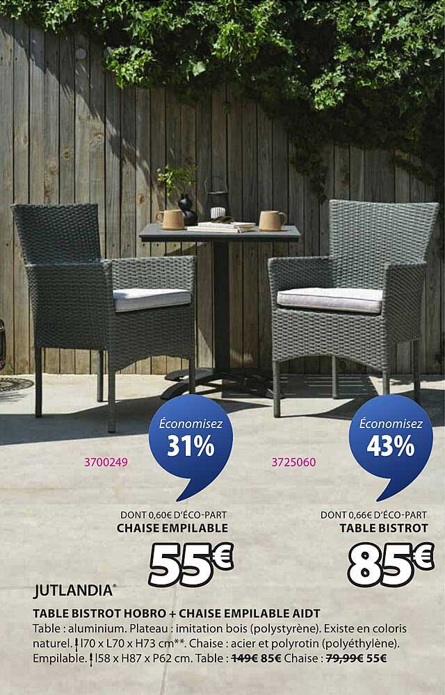 TABLE BISTROT HOBRO + CHAISE EMPIABLE AIDT