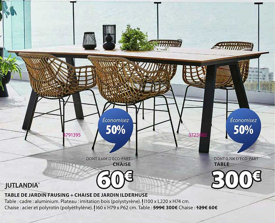 TABLE DE JARDIN FAUSING + CHAISE DE JARDIN ILDERHUSE