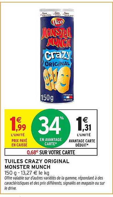 TUILES CRAZY ORIGINAL MONSTER MUNCH