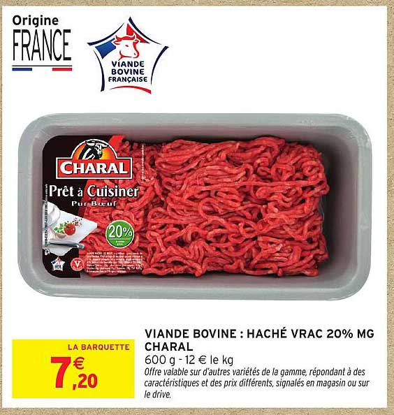 VIANDE BOVINE : HACHÉ VRAC 20% MG CHARAL