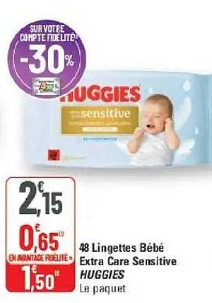 48 Lingettes Bébé Extra Care Sensitive HUGGIES Le paquet