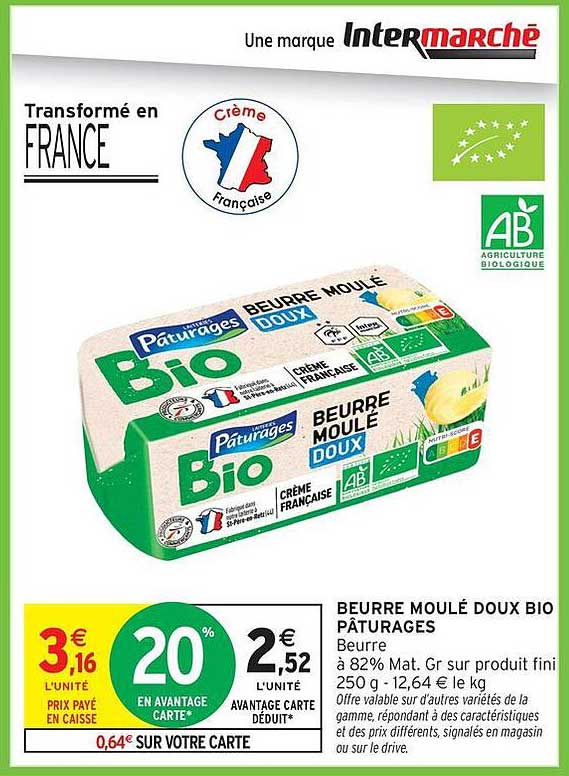 BEURRE MOULÉ DOUX BIO PÂTURAGES