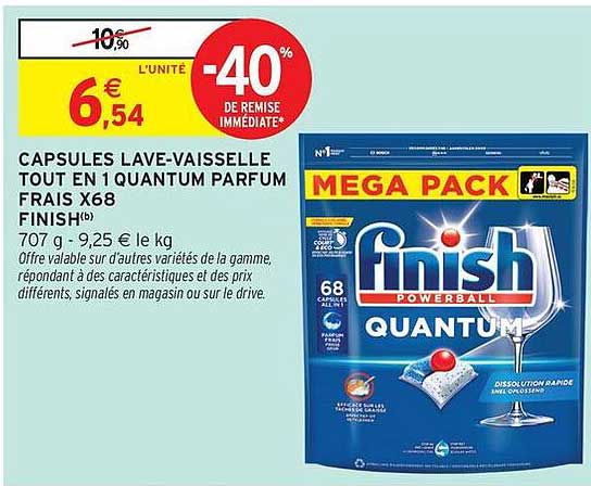 CAPSULES LAVE-VAISSELLE TOUT EN 1 QUANTUM PARFUM FRAIS X68 FINISH