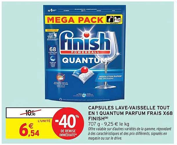 CAPSULES LAVE-VAISSELLE TOUT EN 1 QUANTUM PARFUM FRAIS X68 FINISH(h)