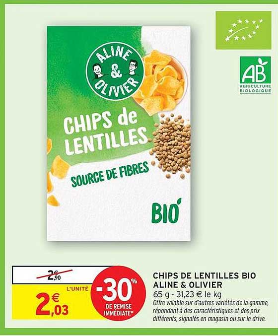 CHIPS DE LENTILLES BIO ALINE & OLIVIER