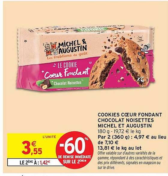 COOKIES CŒUR FONDANT CHOCOLAT NOISETTES MICHEL ET AUGUSTIN