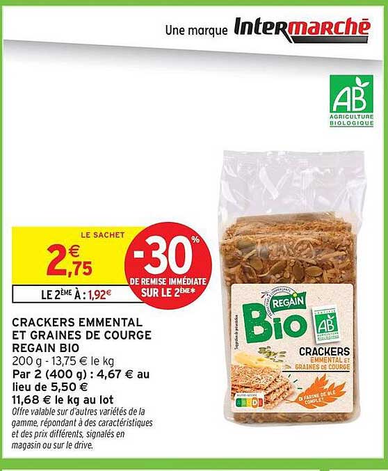 CRACKERS EMMEMTAL ET GRAINES DE COURGE REGAIN BIO