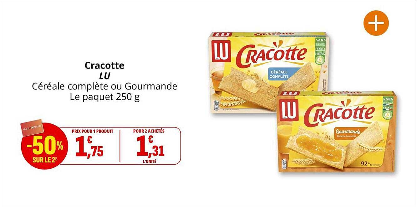 Cracotte LU Céréale complète ou Gourmande Le paquet 250 g