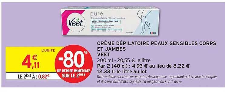CRÈME DÉPILATOIRE PEAUX SENSIBLES CORPS ET JAMBES VEET