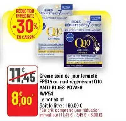 Crème soin de jour fermeté FPS15 ou nuit régénérant Q10 ANTI-RIDES POWER NIVEA