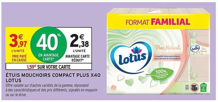 ÉTUIS MOUCHOIRS COMPACT PLUS X40 LOTUS