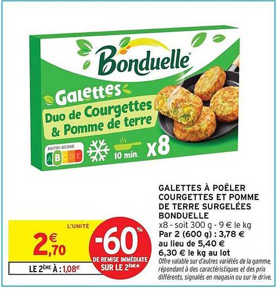 GALETTES À POÊLER COURGETTES ET POMME DE TERRE SURGELÉES BONDUELLE