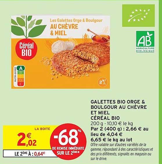 GALETTES BIO ORGE & BOULGOUR AU CHÈVRE ET MIEL CÉRÉAL BIO