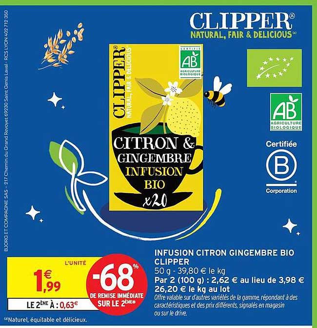 INFUSION CITRON GINGEMBRE BIO CLIPPER