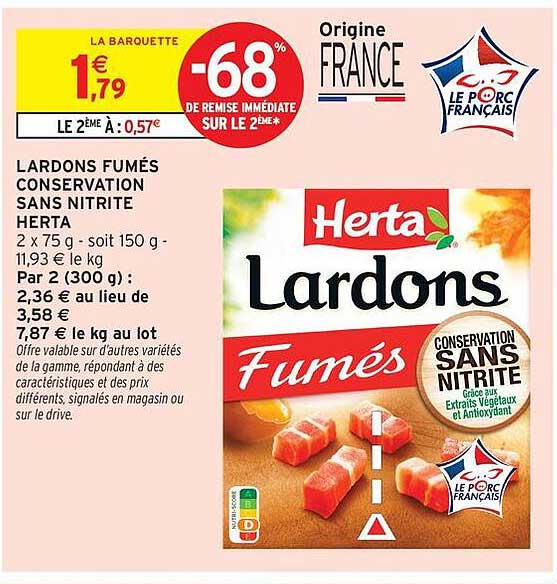 LARDONS FUMÉS CONSERVATION SANS NITRITE HERTA