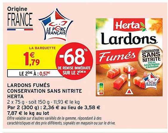 LARDONS FUMÉS CONSERVATION SANS NITRITE HERTA