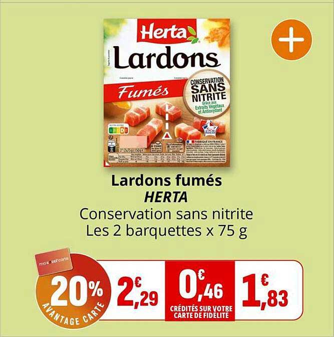 Promo Lardons Fumés Herta Conservation Sans Nitrite Les 2 Barquettes X ...