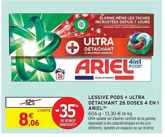 LESSIVE PODS + ULTRA DÉTACHANT 26 DOSES 4 EN 1 ARIEL