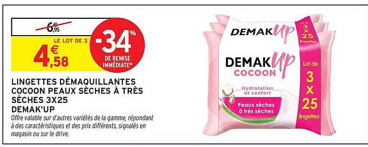 LINGETTES DÉMAQUILLANTES COCOON PEAUX SÈCHES À TRÈS SÈCHES 3X25 DEMAK'UP