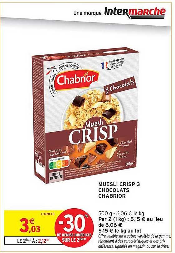 MUESLI CRISP 3 CHOCOLATS CHABRIOR