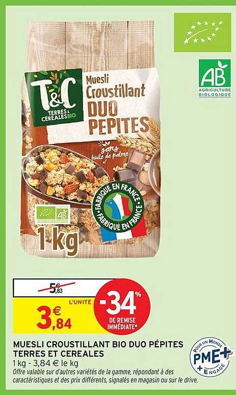 MUESLI CROUSTILLANT BIO DUO PÉPITES TERRES & CÉRÉALES