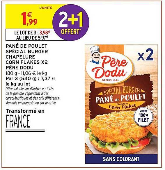 PANÉ DE POULET SPÉCIAL BURGER CHAPELURE CORN FLAKES X2 PÈRE DODU