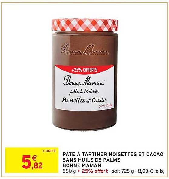 PÂTE À TARTINER NOISETTES ET CACAO SANS HUILE DE PALME BONNE MAMAN