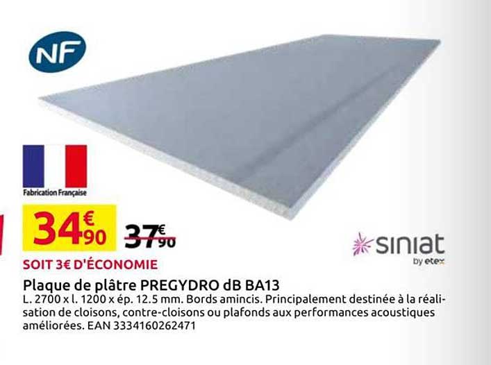 Plaque de plâtre PREGYDRO dB BA13