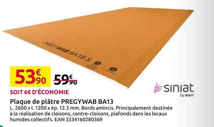 Plaque de plâtre PREGYWAB BA13